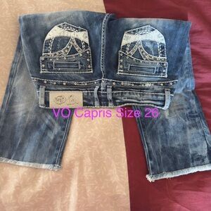 Embellished Blue Denim Capris
